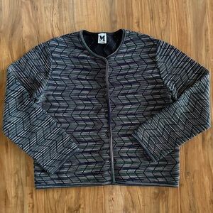 M Missoni Italy Black Multi Knit Cardigan Sweater 44 New Women’s L Chevron Snap